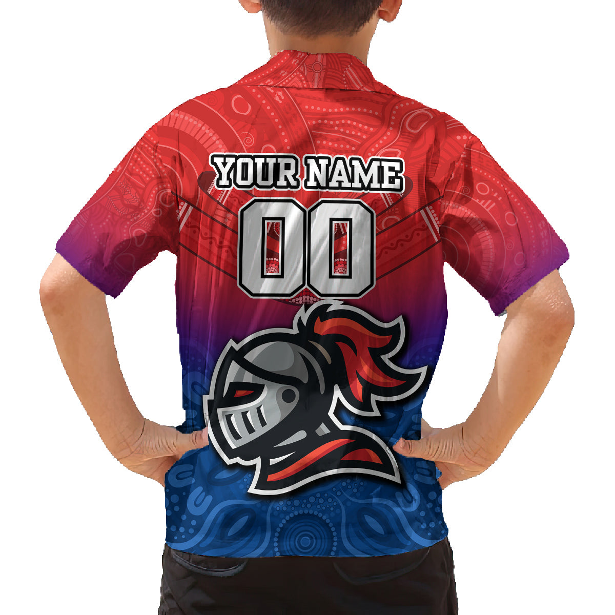 custom-knights-permier-2023-family-matching-off-shoulder-long-sleeve-dress-and-hawaiian-shirt-nrl-mascot-with-aboriginal