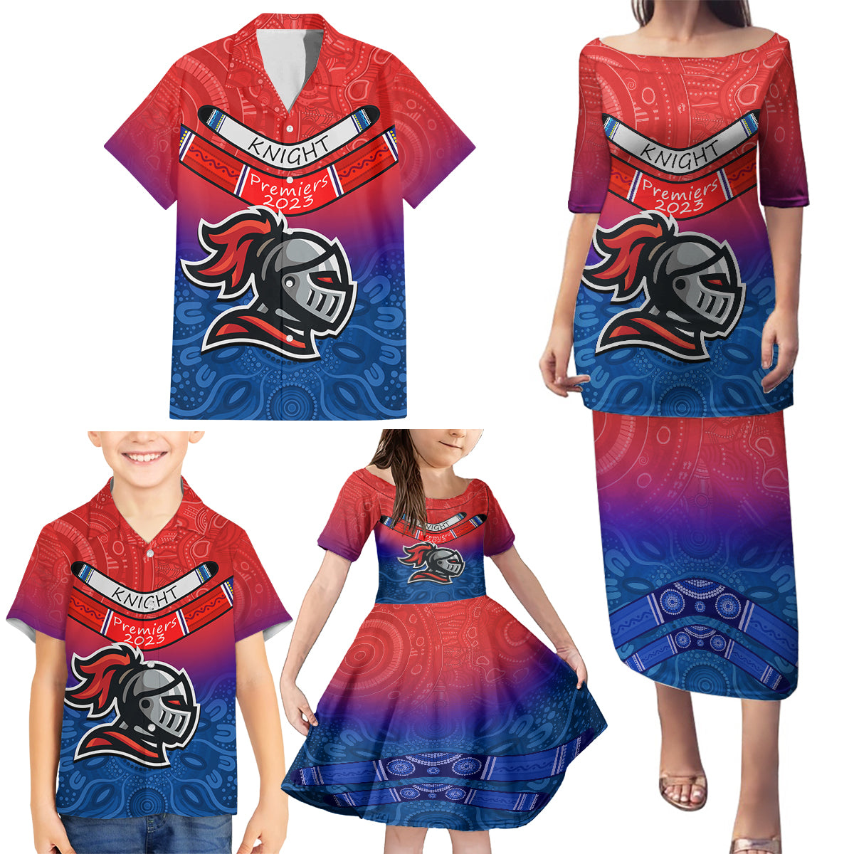 custom-knights-permier-2023-family-matching-puletasi-dress-and-hawaiian-shirt-nrl-mascot-with-aboriginal