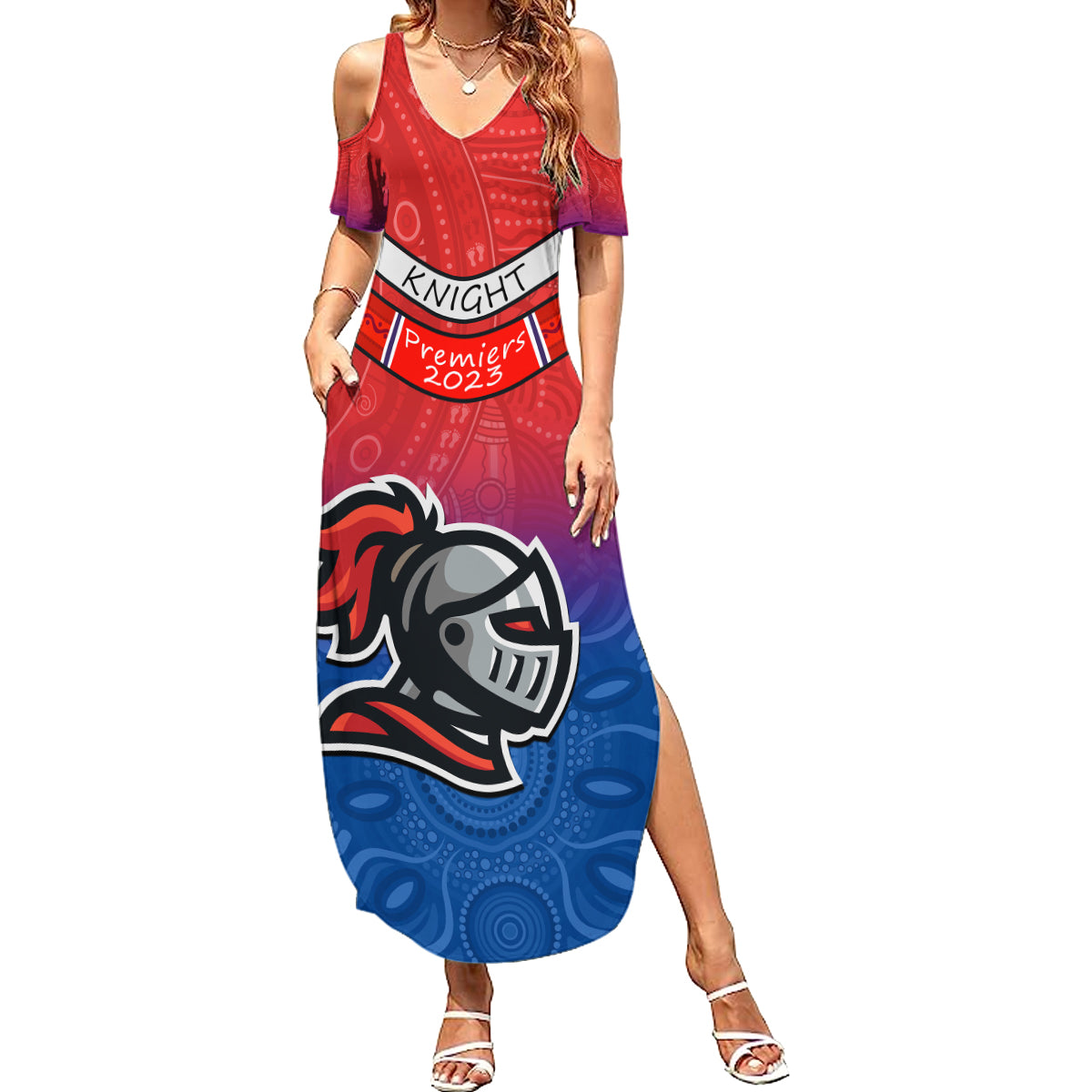 custom-knights-permier-2023-family-matching-summer-maxi-dress-and-hawaiian-shirt-nrl-mascot-with-aboriginal