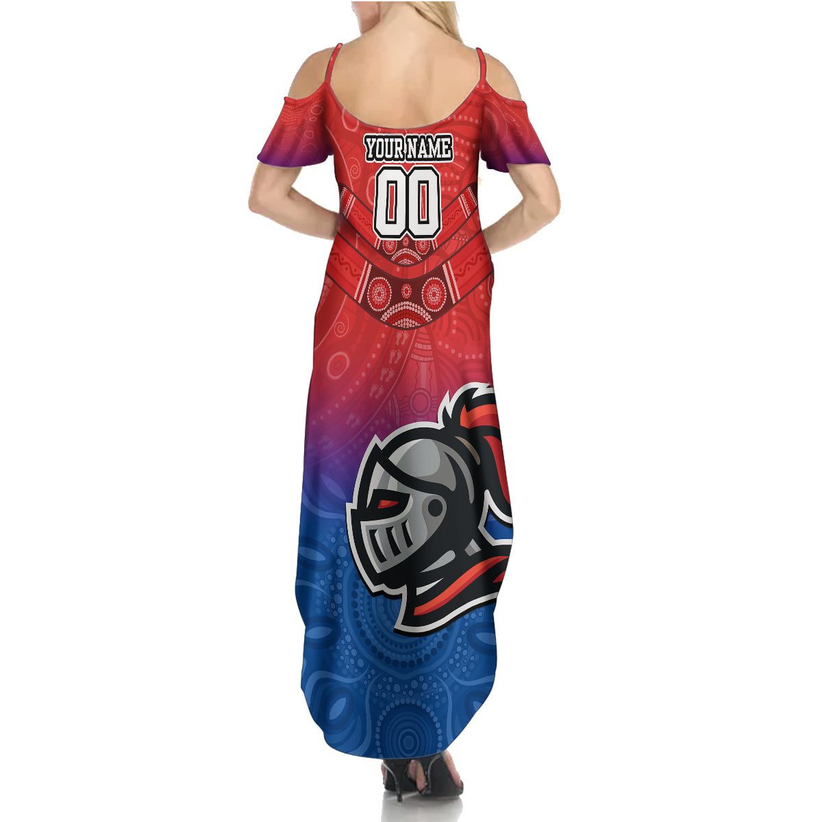 custom-knights-permier-2023-family-matching-summer-maxi-dress-and-hawaiian-shirt-nrl-mascot-with-aboriginal