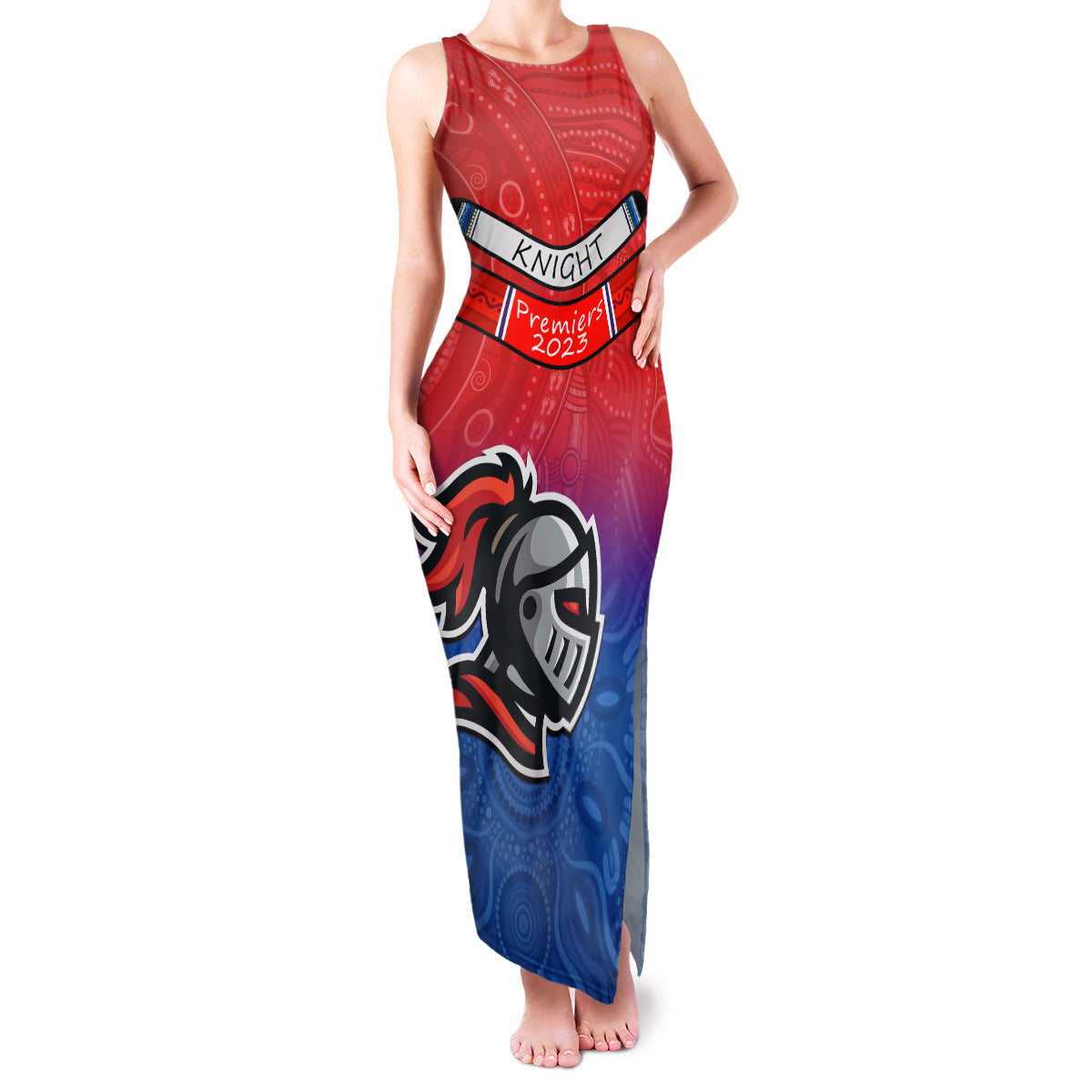 custom-knights-permier-2023-family-matching-tank-maxi-dress-and-hawaiian-shirt-nrl-mascot-with-aboriginal
