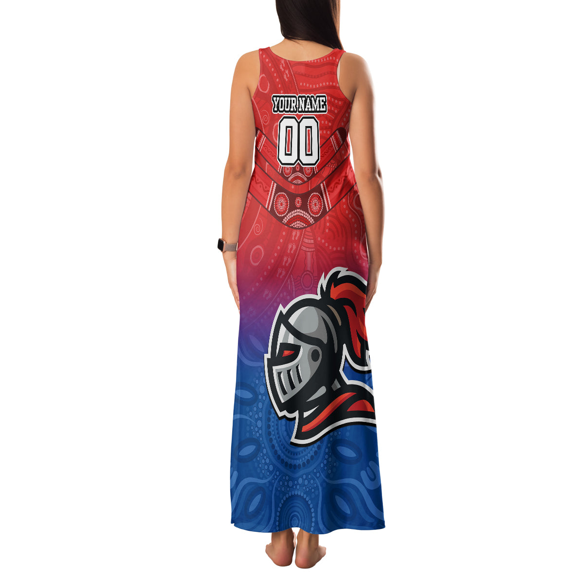 custom-knights-permier-2023-family-matching-tank-maxi-dress-and-hawaiian-shirt-nrl-mascot-with-aboriginal