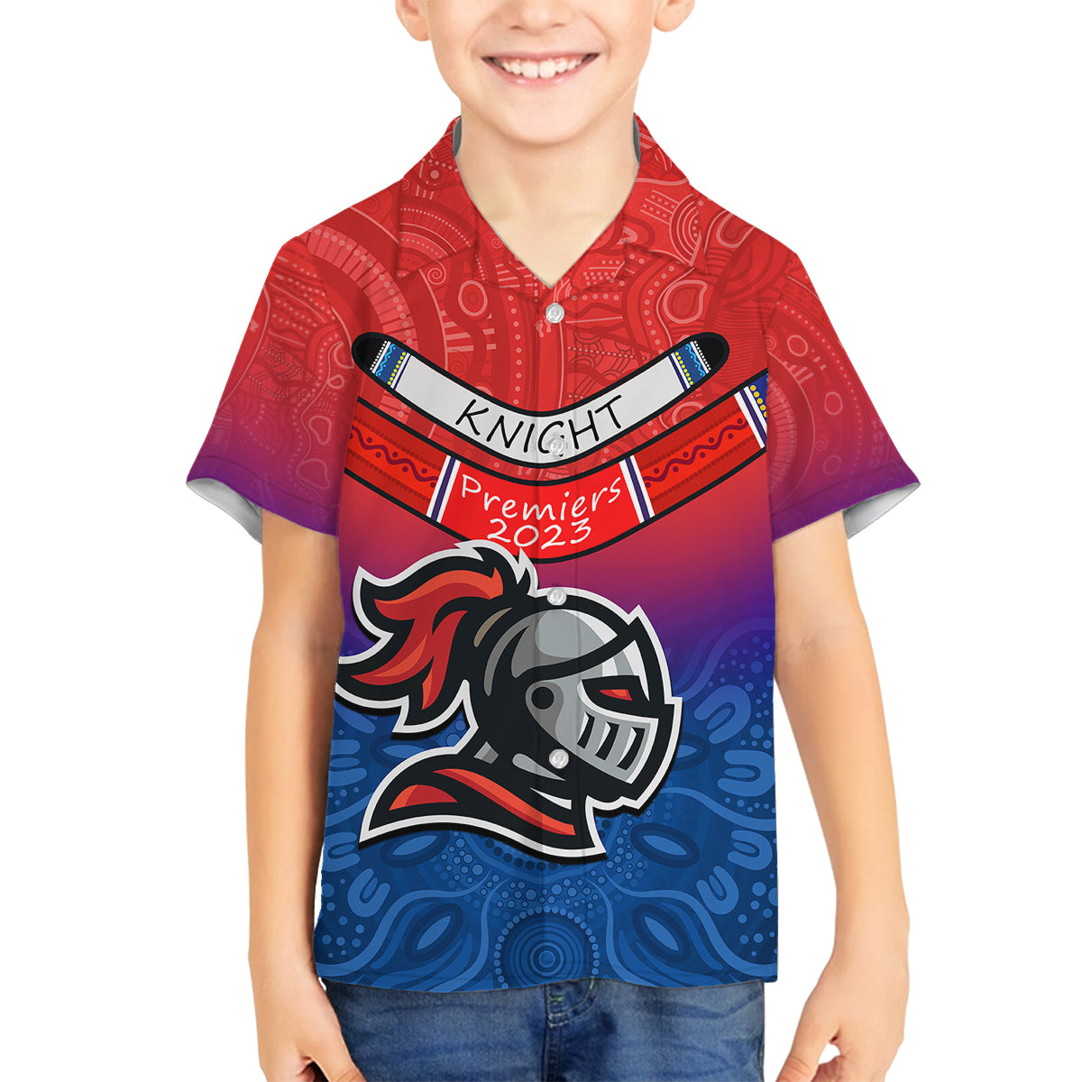 custom-knights-permier-2023-family-matching-tank-maxi-dress-and-hawaiian-shirt-nrl-mascot-with-aboriginal