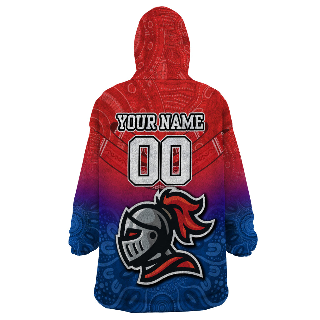 Custom Knights Permier 2023 Wearable Blanket Hoodie NRL Mascot with Aboriginal - Vibe Hoodie Shop