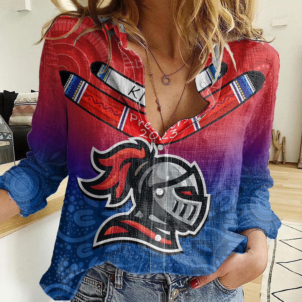 Custom Knights Permier 2023 Women Casual Shirt NRL Mascot with Aboriginal - Vibe Hoodie Shop