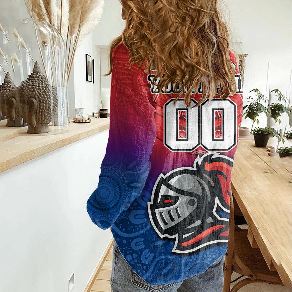 Custom Knights Permier 2023 Women Casual Shirt NRL Mascot with Aboriginal - Vibe Hoodie Shop