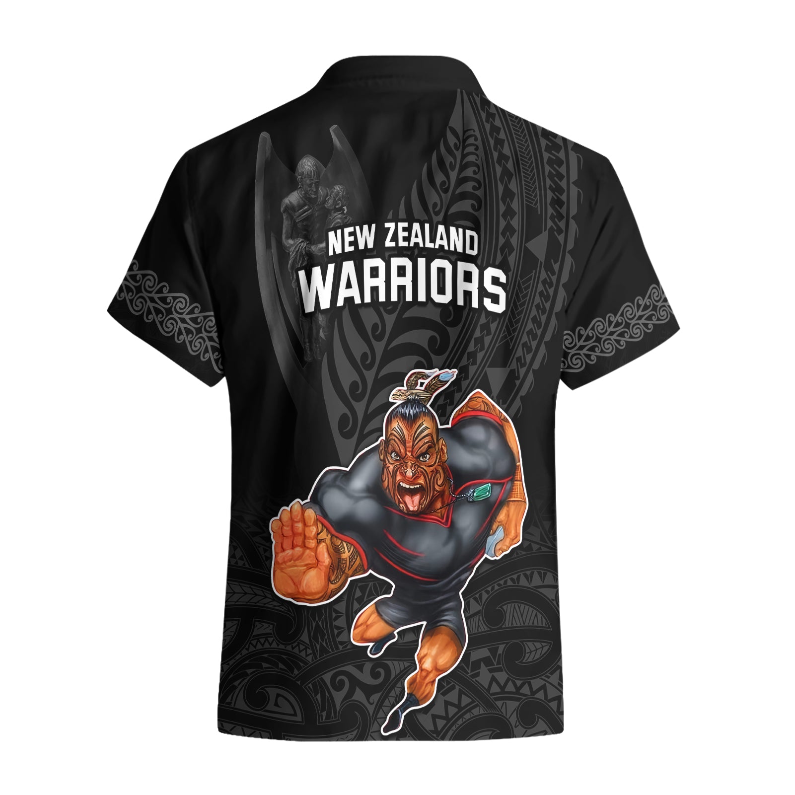 Warriors Permier 2023 Hawaiian Shirt The Wahs Mascot with Maori Tattoo - Vibe Hoodie Shop