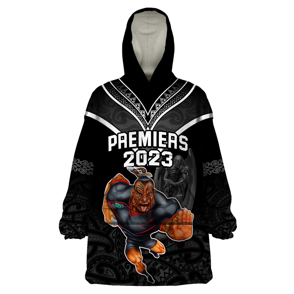 Warriors Permier 2023 Wearable Blanket Hoodie The Wahs Mascot with Maori Tattoo - Vibe Hoodie Shop