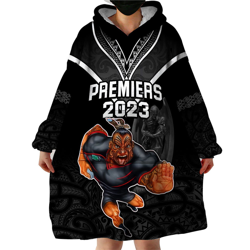 Warriors Permier 2023 Wearable Blanket Hoodie The Wahs Mascot with Maori Tattoo - Vibe Hoodie Shop