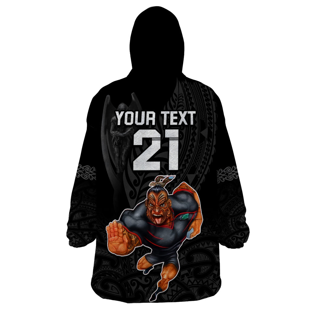 Custom Warriors Permier 2023 Wearable Blanket Hoodie The Wahs Mascot with Maori Tattoo - Vibe Hoodie Shop