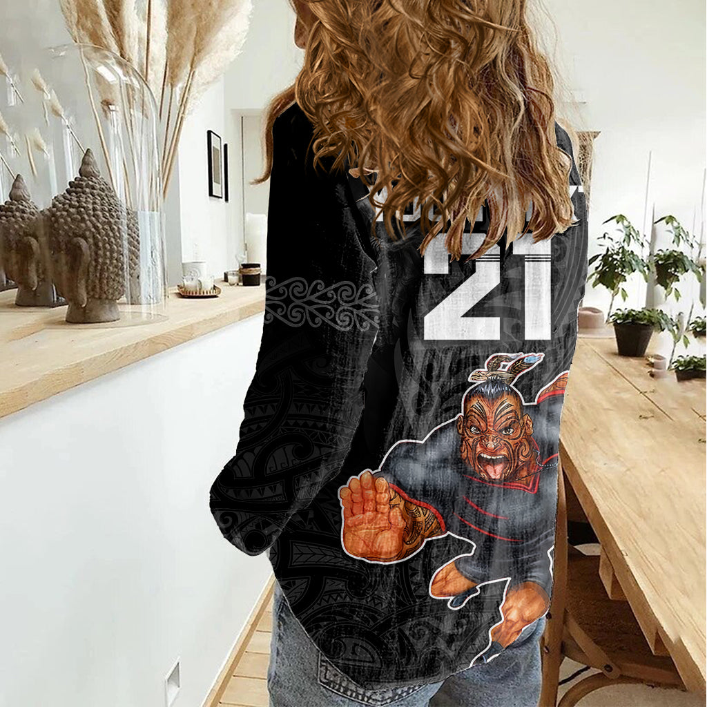 Custom Warriors Permier 2023 Women Casual Shirt The Wahs Mascot with Maori Tattoo - Vibe Hoodie Shop