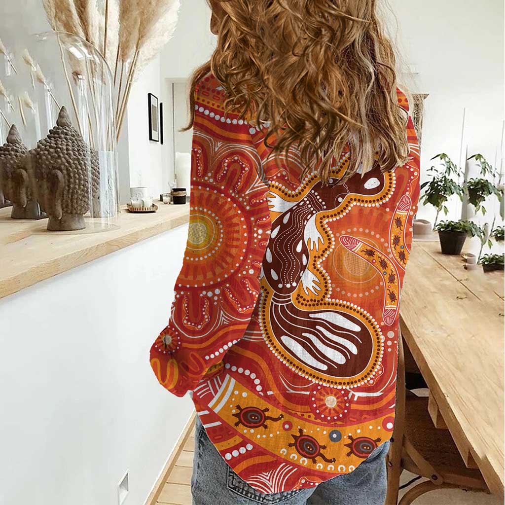 Aboriginal Goanna Art Women Casual Shirt Native Australian Animals - Vibe Hoodie Shop