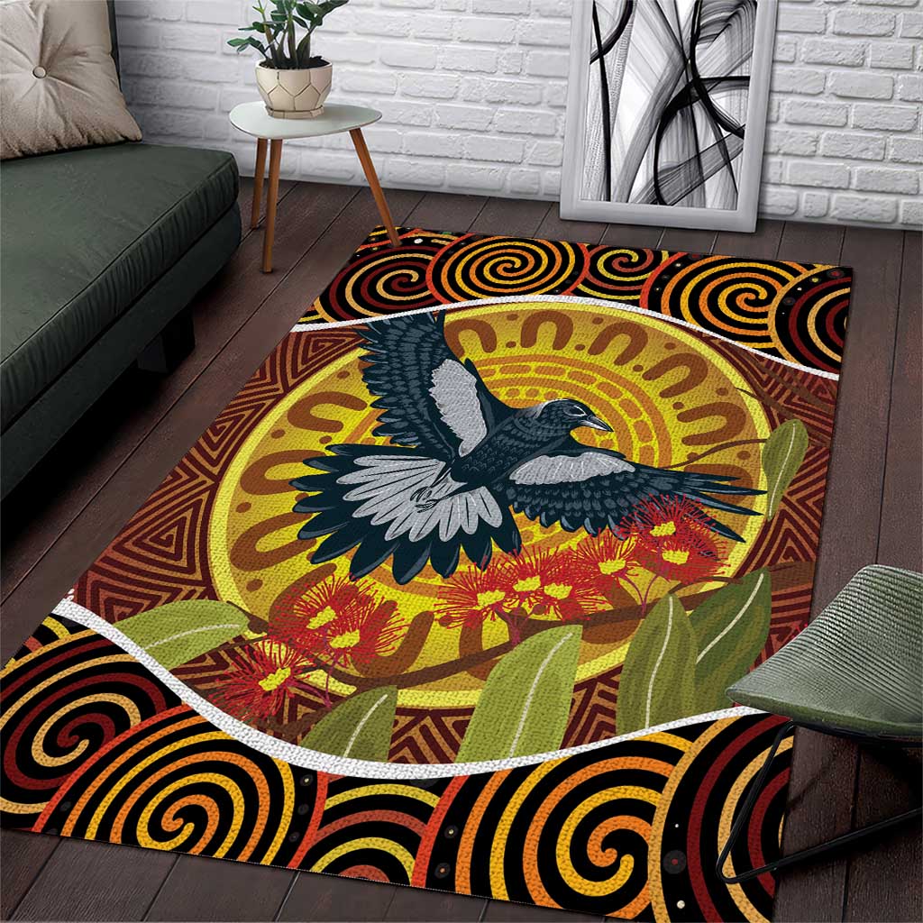 Aboriginal Magpies Dots Art Area Rug Native Australian Animals - Vibe Hoodie Shop