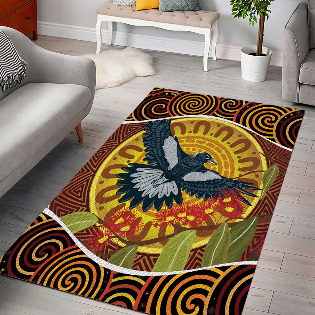 Aboriginal Magpies Dots Art Area Rug Native Australian Animals - Vibe Hoodie Shop