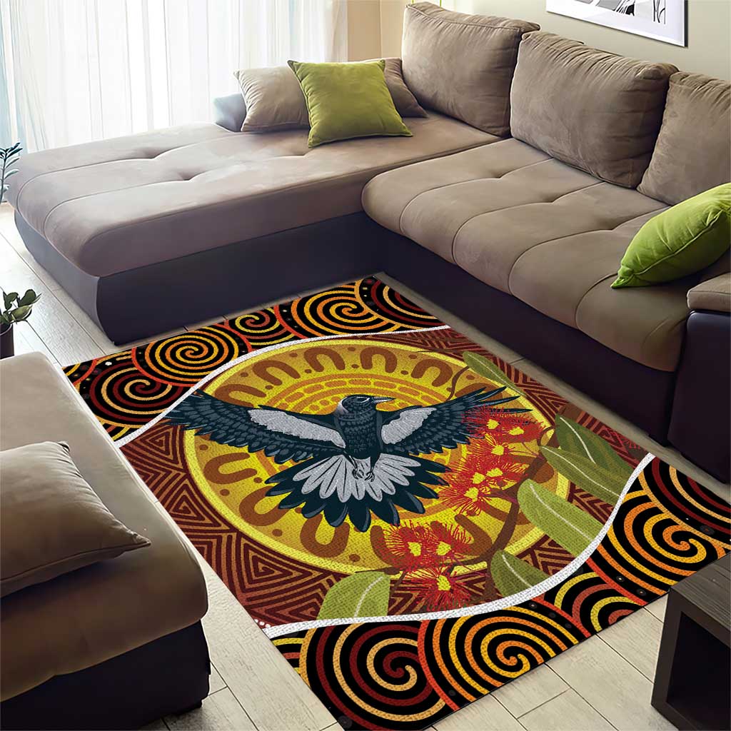 Aboriginal Magpies Dots Art Area Rug Native Australian Animals - Vibe Hoodie Shop