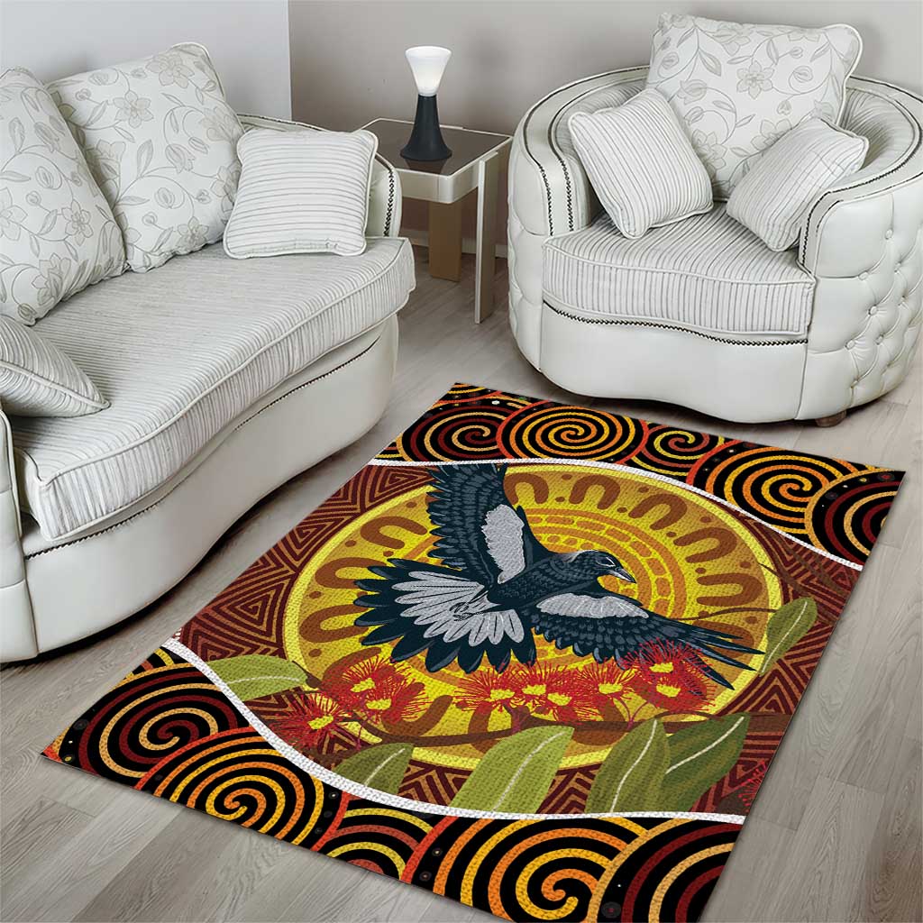 Aboriginal Magpies Dots Art Area Rug Native Australian Animals - Vibe Hoodie Shop