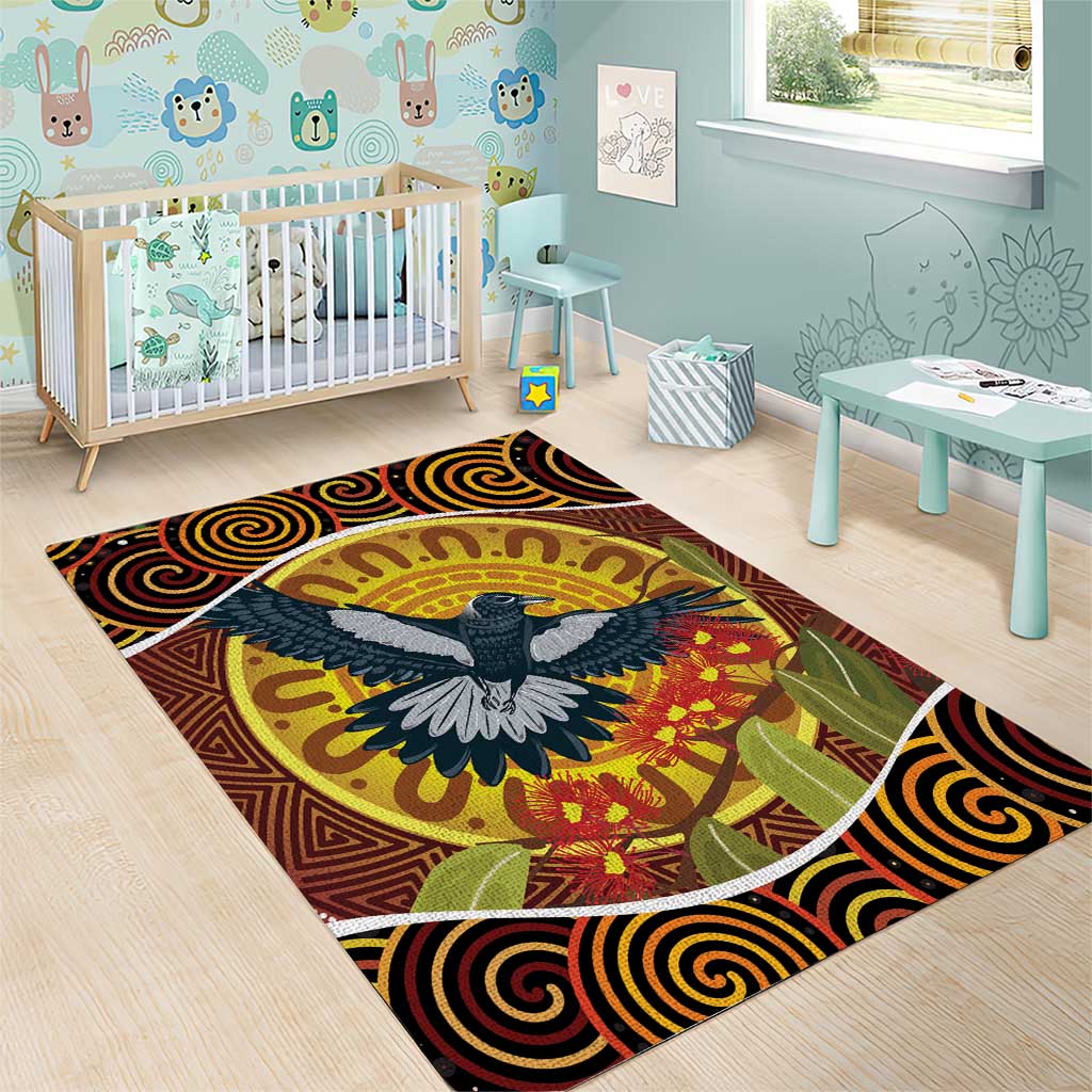 Aboriginal Magpies Dots Art Area Rug Native Australian Animals - Vibe Hoodie Shop