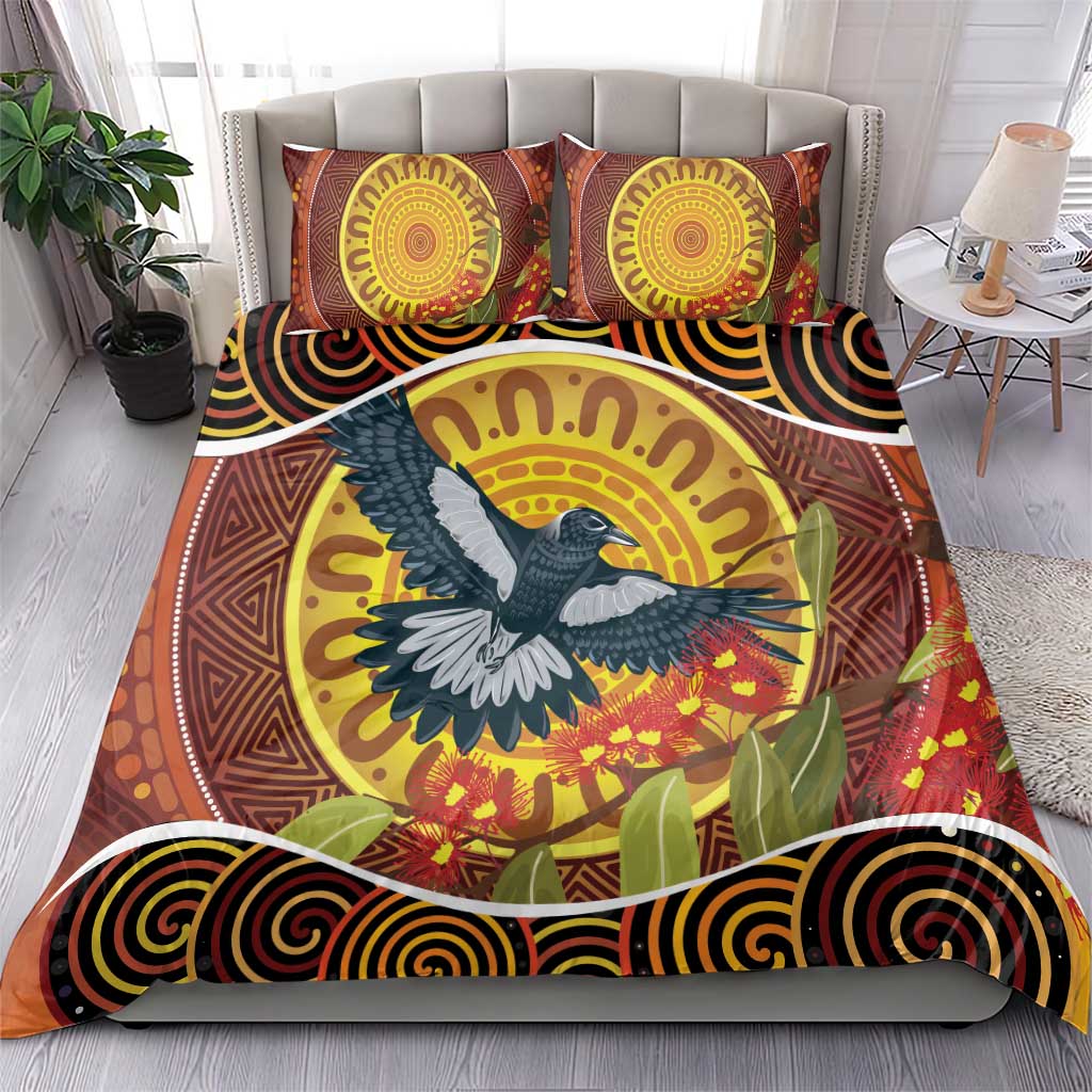Aboriginal Magpies Dots Art Bedding Set Native Australian Animals - Vibe Hoodie Shop