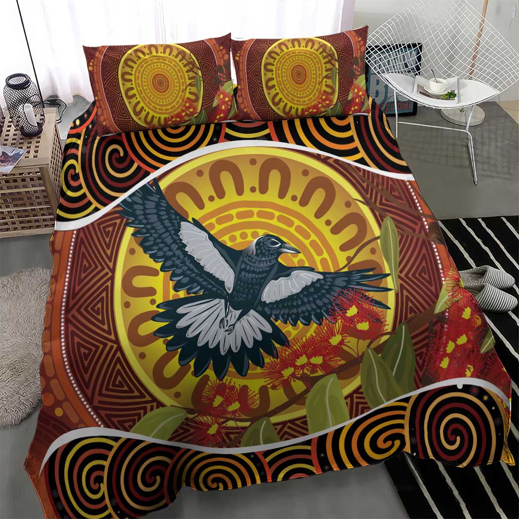 Aboriginal Magpies Dots Art Bedding Set Native Australian Animals - Vibe Hoodie Shop