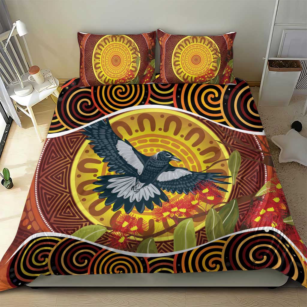 Aboriginal Magpies Dots Art Bedding Set Native Australian Animals - Vibe Hoodie Shop