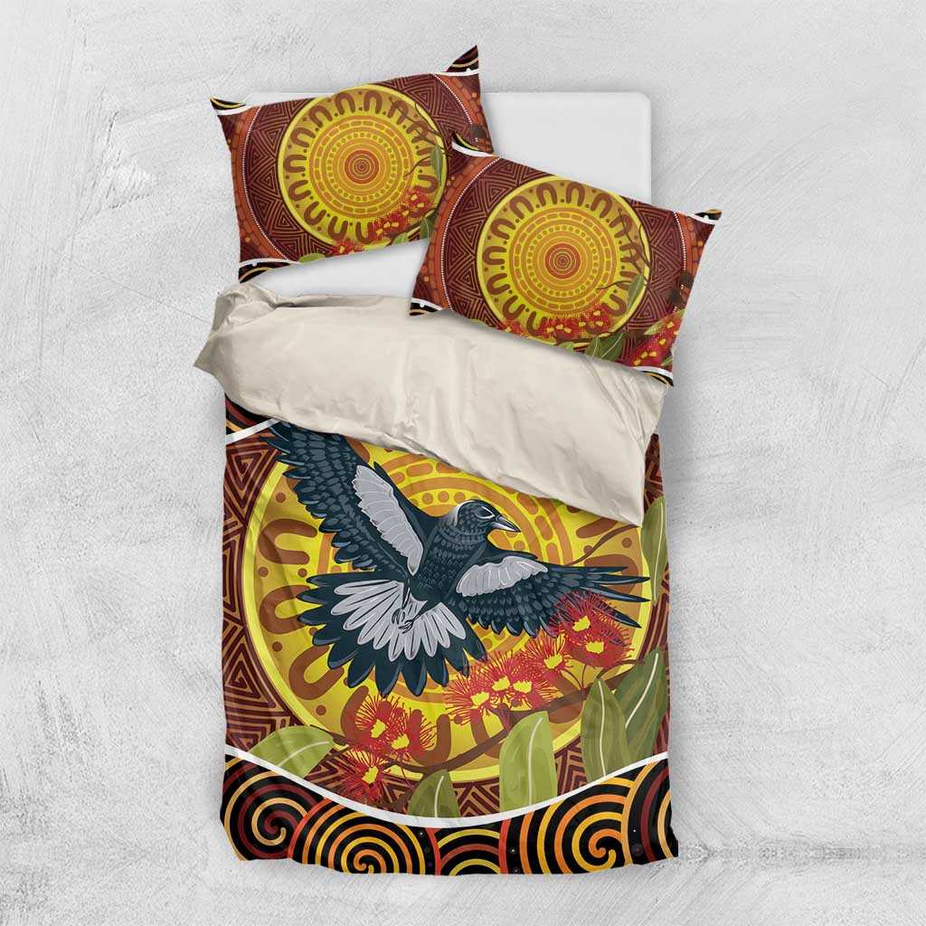 Aboriginal Magpies Dots Art Bedding Set Native Australian Animals - Vibe Hoodie Shop