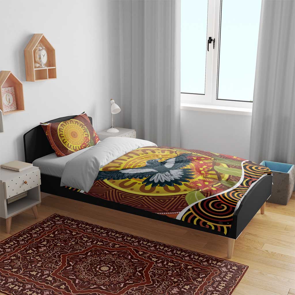 Aboriginal Magpies Dots Art Bedding Set Native Australian Animals - Vibe Hoodie Shop