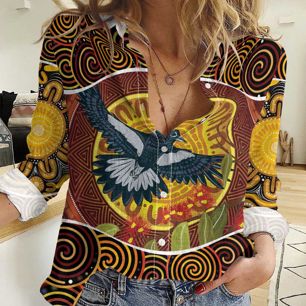 Aboriginal Magpies Dots Art Women Casual Shirt Native Australian Animals - Vibe Hoodie Shop