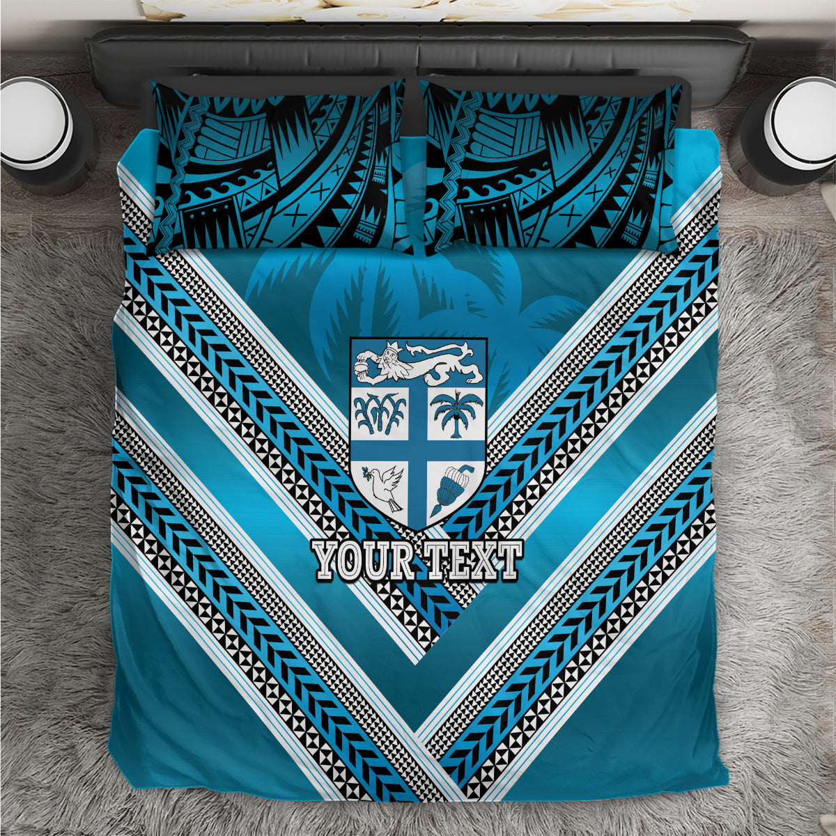Custom Fiji Rugby Bedding Set Fijian Warrior With Polynesian Tribal Tattoos - Vibe Hoodie Shop