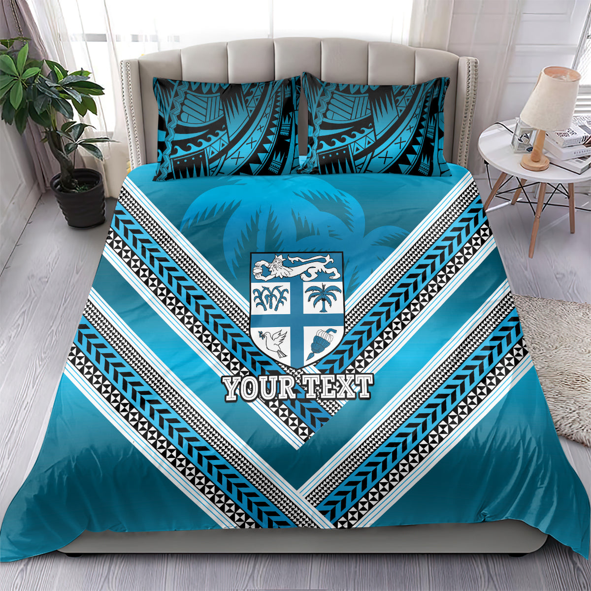 Custom Fiji Rugby Bedding Set Fijian Warrior With Polynesian Tribal Tattoos - Vibe Hoodie Shop