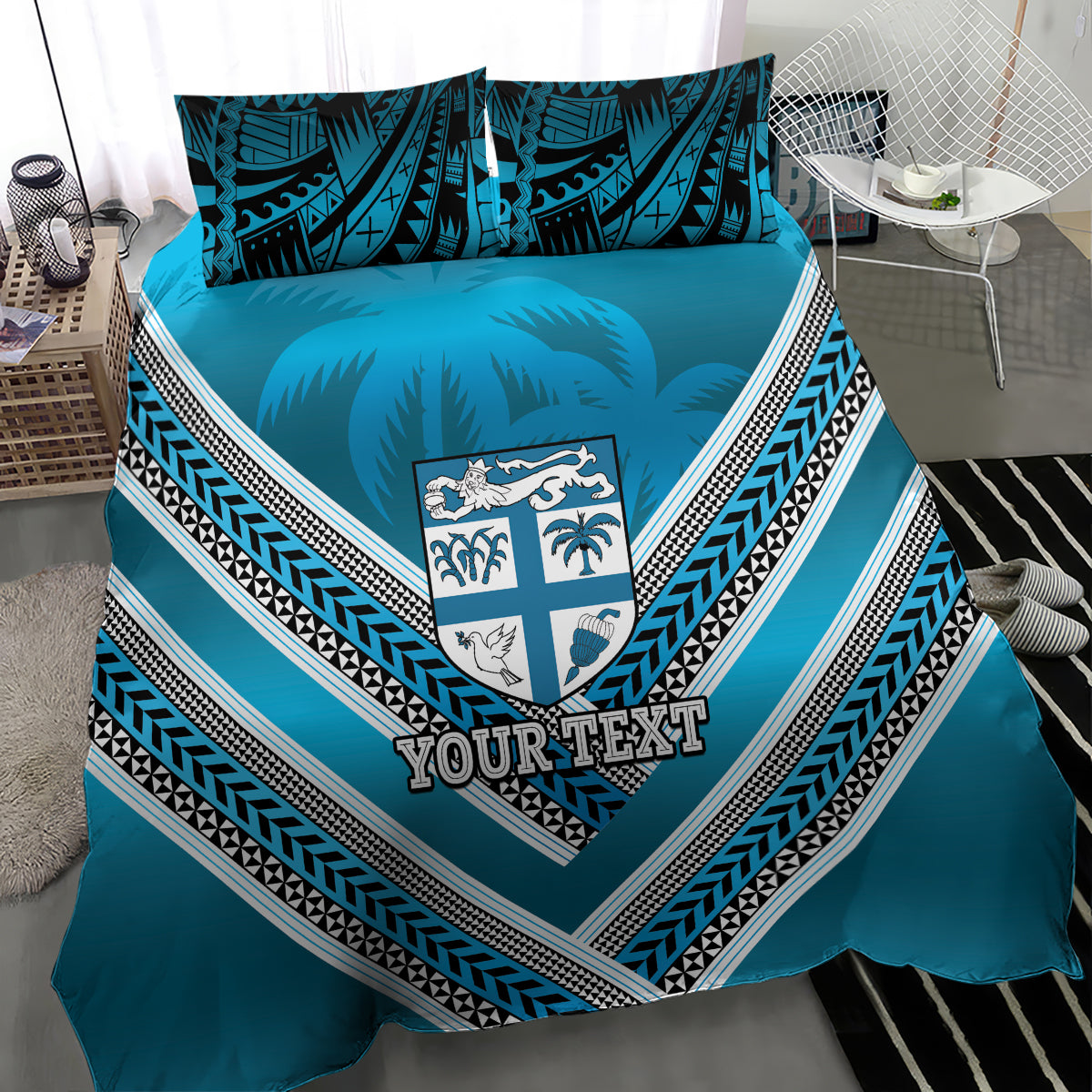 Custom Fiji Rugby Bedding Set Fijian Warrior With Polynesian Tribal Tattoos - Vibe Hoodie Shop