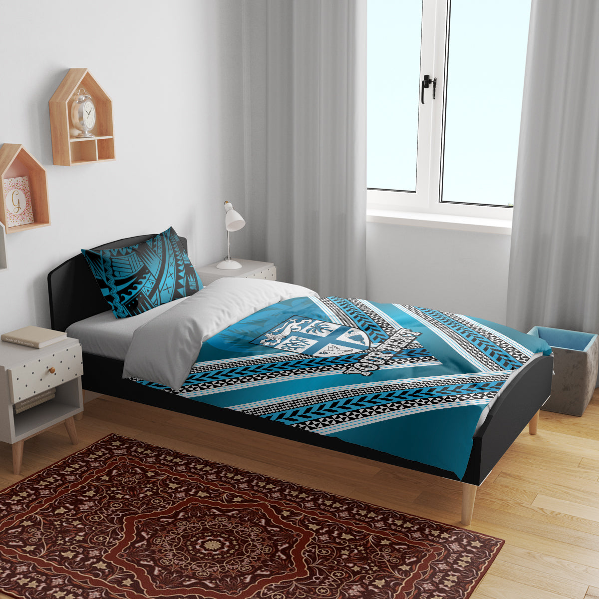 Custom Fiji Rugby Bedding Set Fijian Warrior With Polynesian Tribal Tattoos - Vibe Hoodie Shop
