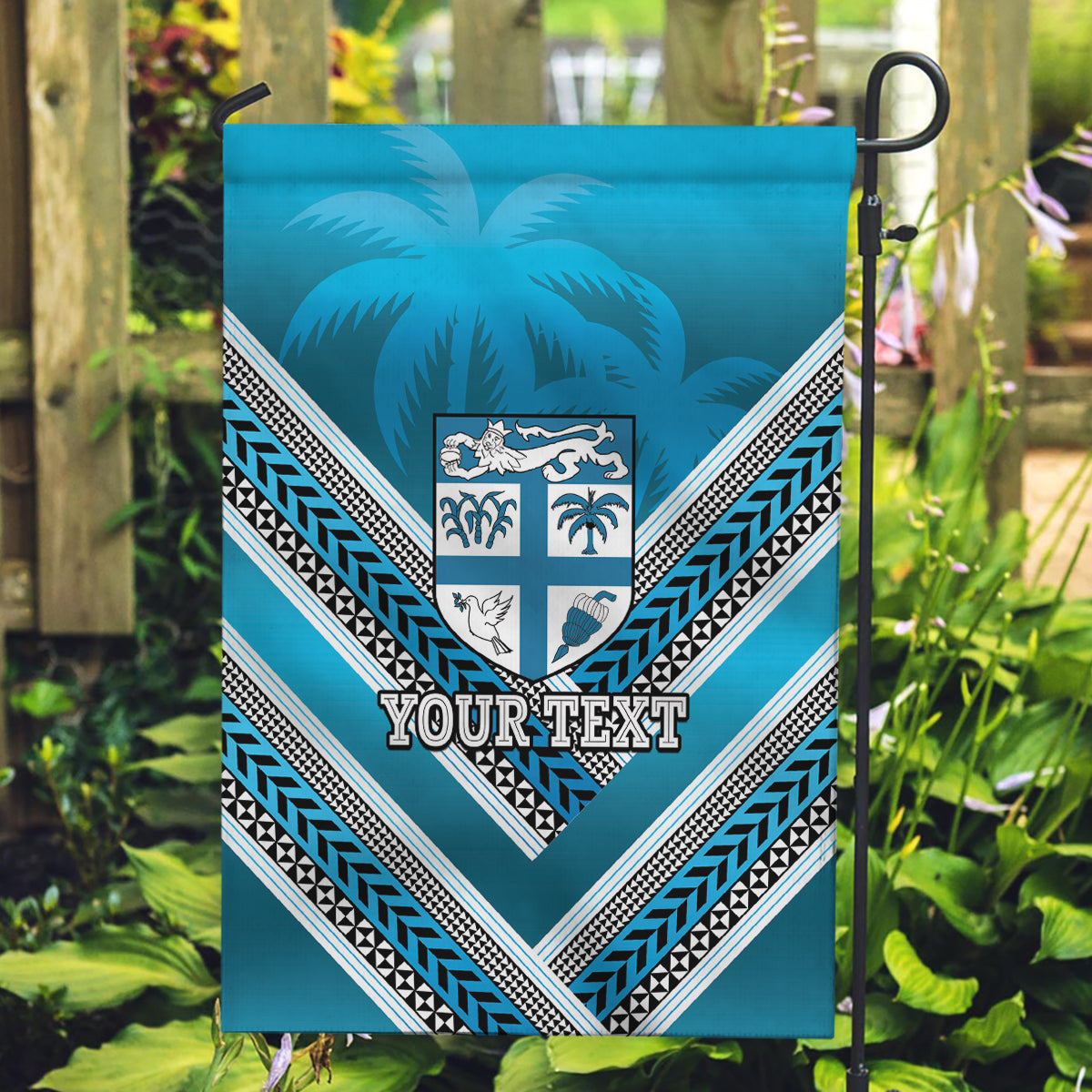 Custom Fiji Rugby Garden Flag Fijian Warrior With Polynesian Tribal Tattoos - Vibe Hoodie Shop