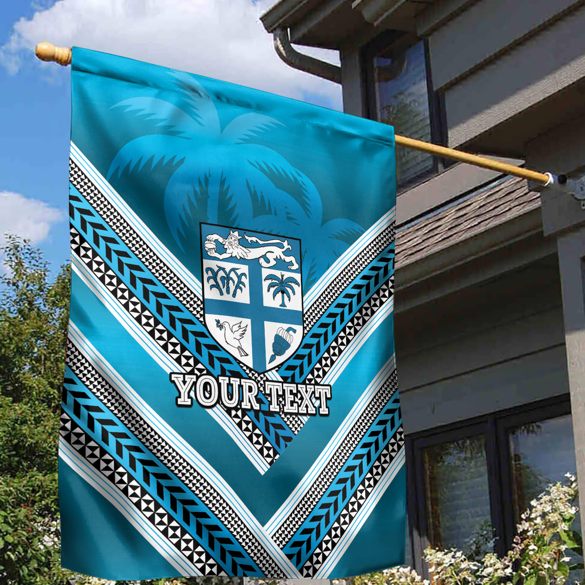 Custom Fiji Rugby Garden Flag Fijian Warrior With Polynesian Tribal Tattoos - Vibe Hoodie Shop