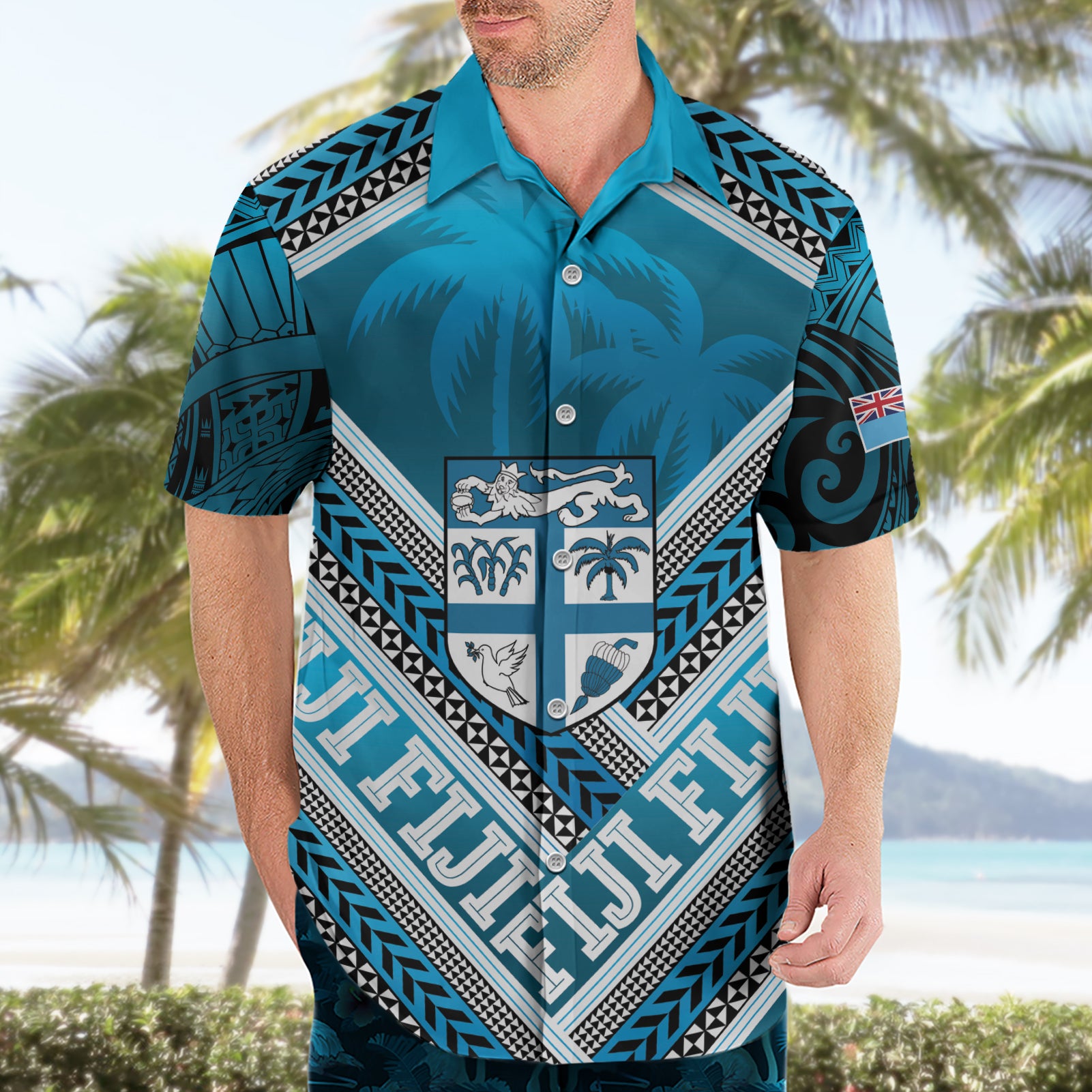 Custom Fiji Rugby Hawaiian Shirt Fijian Warrior With Polynesian Tribal Tattoos - Vibe Hoodie Shop