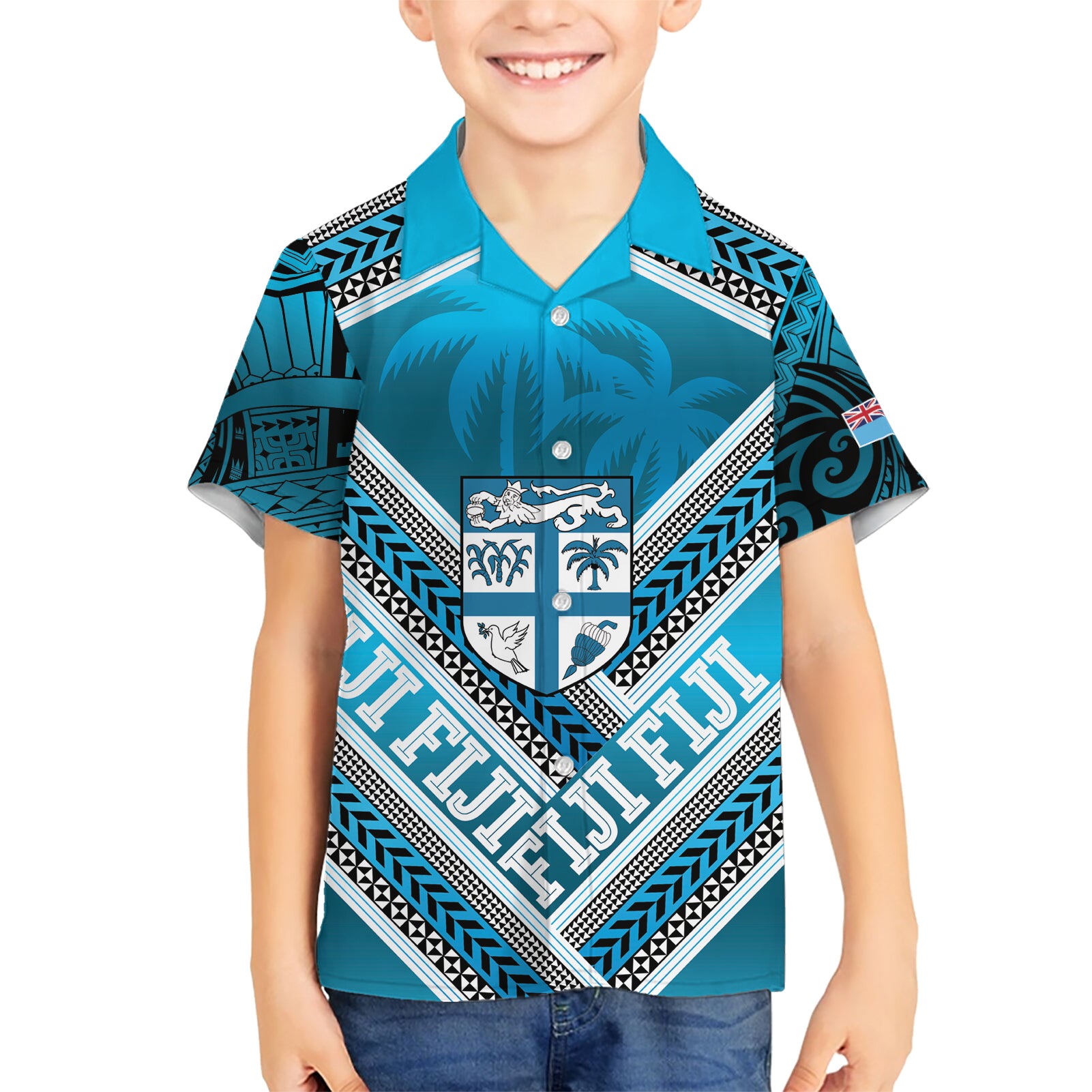 Custom Fiji Rugby Hawaiian Shirt Fijian Warrior With Polynesian Tribal Tattoos - Vibe Hoodie Shop