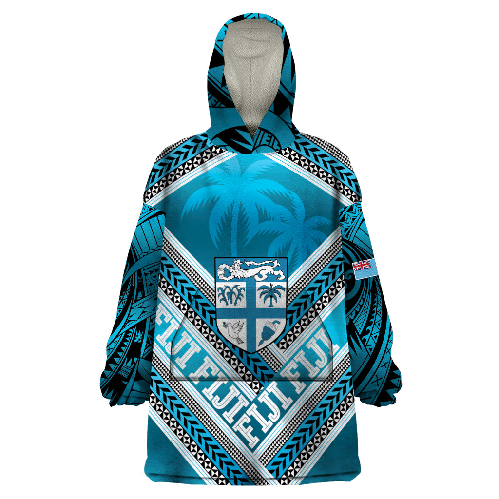 Custom Fiji Rugby Wearable Blanket Hoodie Fijian Warrior With Polynesian Tribal Tattoos - Vibe Hoodie Shop