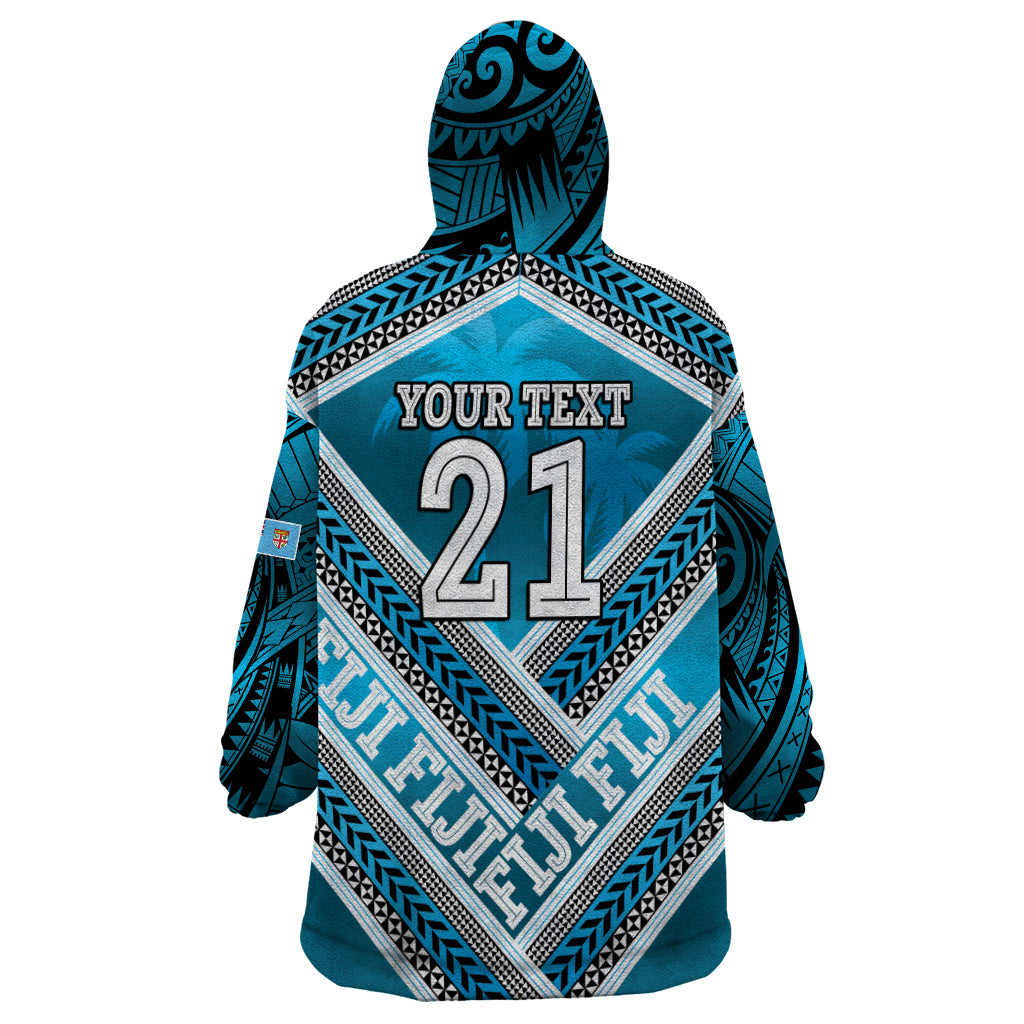 Custom Fiji Rugby Wearable Blanket Hoodie Fijian Warrior With Polynesian Tribal Tattoos - Vibe Hoodie Shop