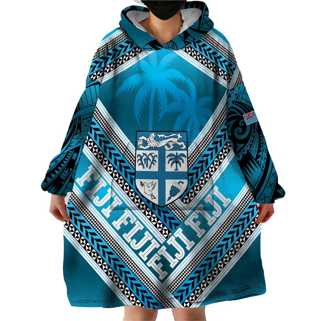 Custom Fiji Rugby Wearable Blanket Hoodie Fijian Warrior With Polynesian Tribal Tattoos - Vibe Hoodie Shop