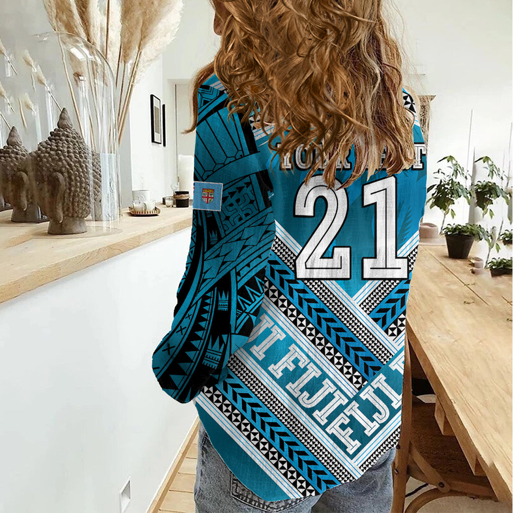 Custom Fiji Rugby Women Casual Shirt Fijian Warrior With Polynesian Tribal Tattoos - Vibe Hoodie Shop