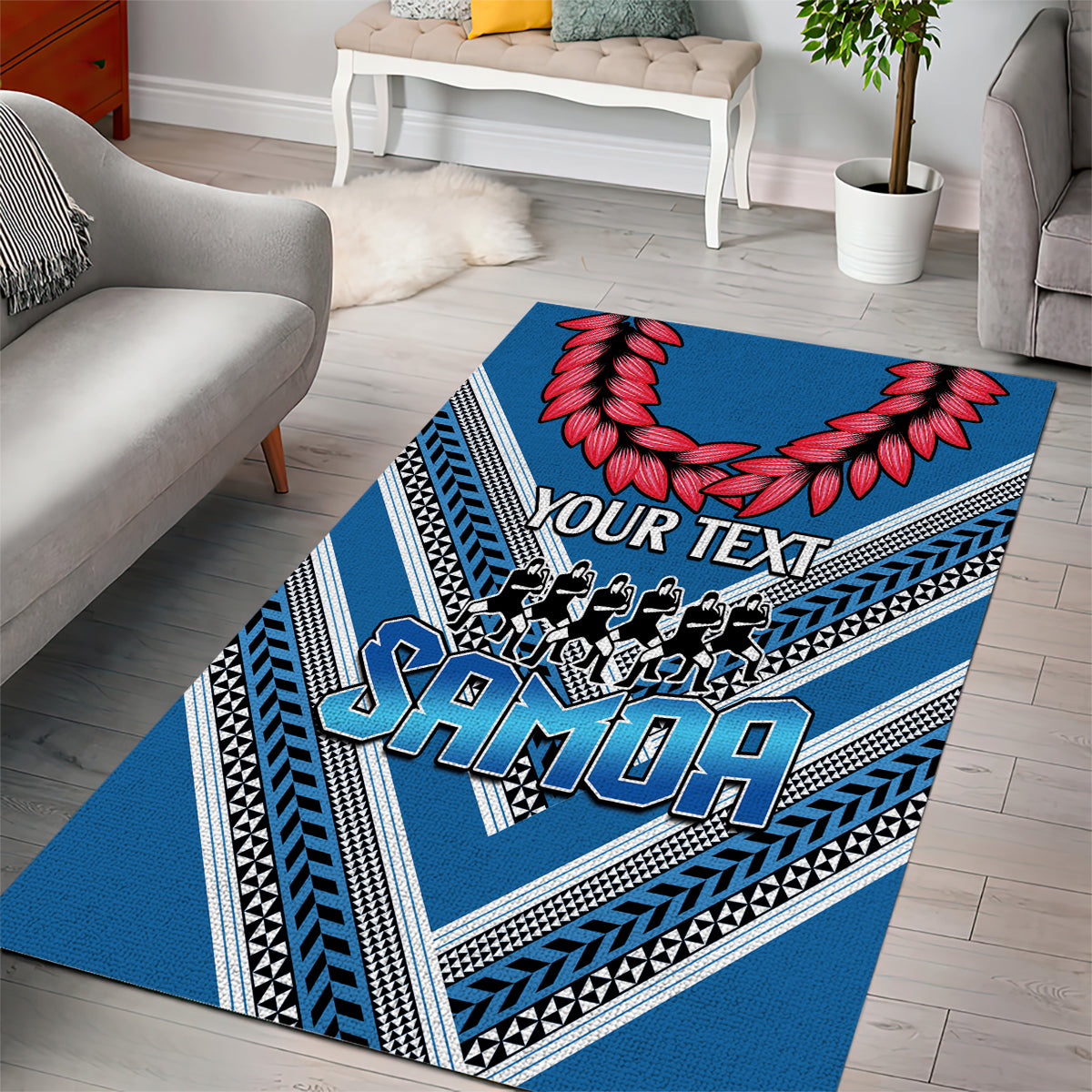 Custom Manuma Samoa Rugby Area Rug Ula fala Samoan Siva Tau Tribal - Vibe Hoodie Shop