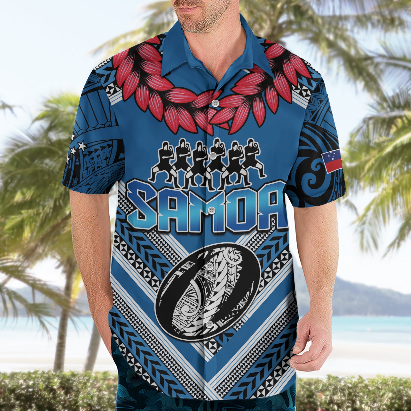 Custom Manuma Samoa Rugby Hawaiian Shirt Ula fala Samoan Siva Tau Tribal - Vibe Hoodie Shop