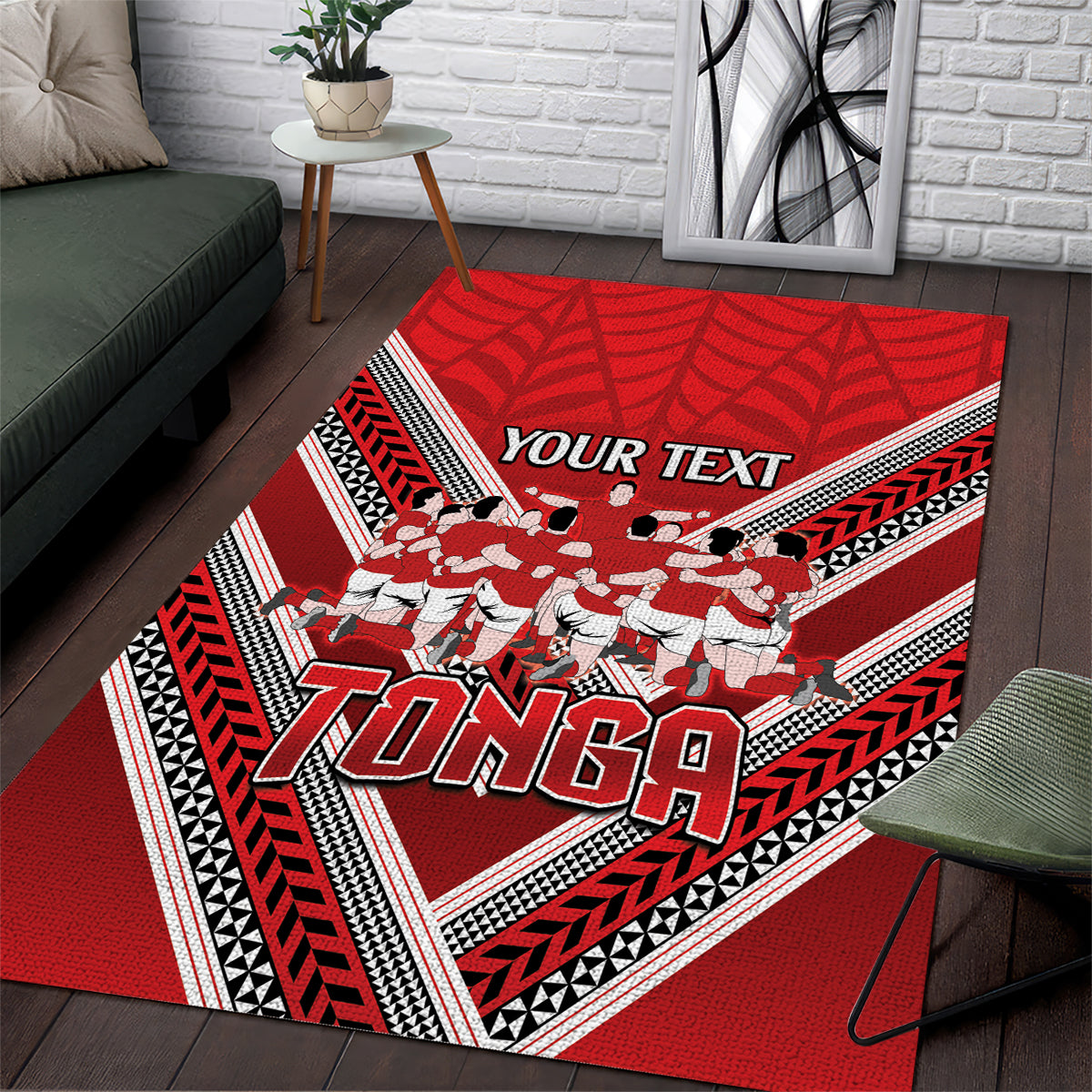 Custom Tonga Rugby Area Rug Tonga Sipi Tau Ngatu Tribal Pattern - Vibe Hoodie Shop