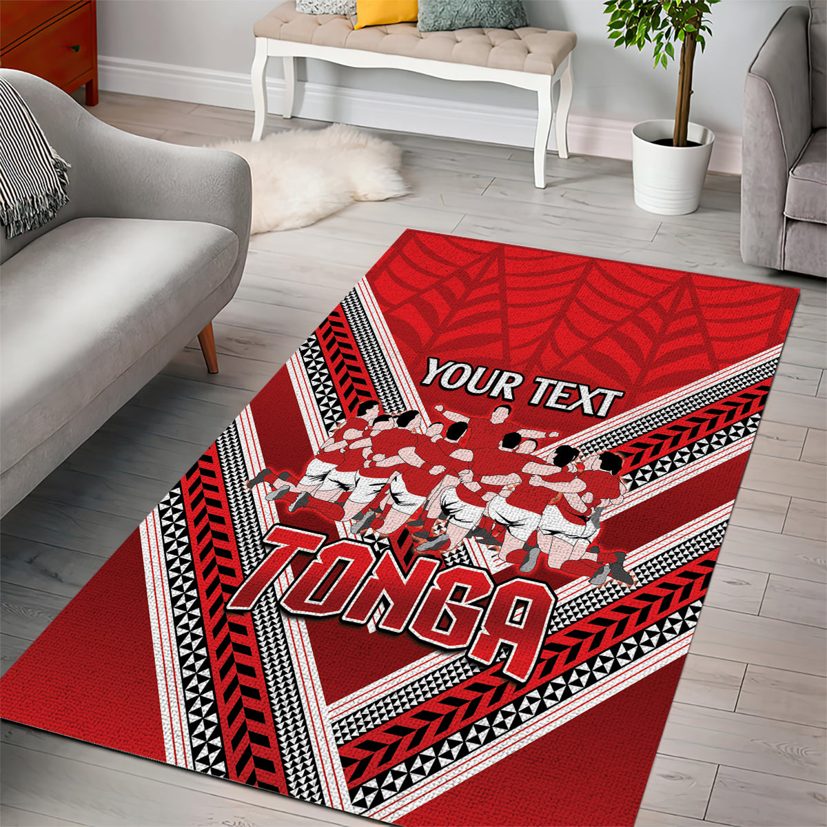 Custom Tonga Rugby Area Rug Tonga Sipi Tau Ngatu Tribal Pattern - Vibe Hoodie Shop