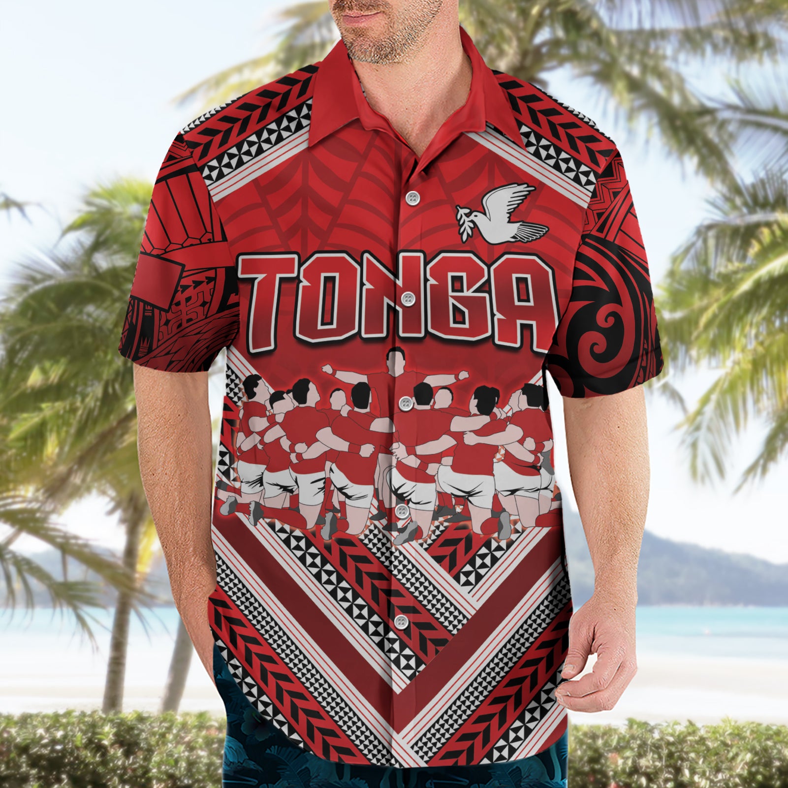 Custom Tonga Rugby Hawaiian Shirt Tonga Sipi Tau Ngatu Tribal Pattern - Vibe Hoodie Shop