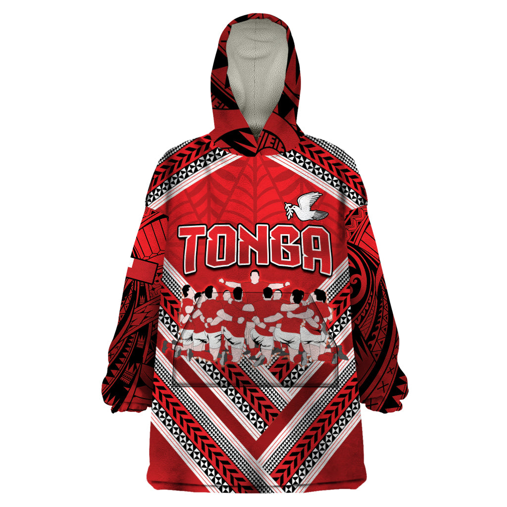 Custom Tonga Rugby Wearable Blanket Hoodie Tonga Sipi Tau Ngatu Tribal Pattern - Vibe Hoodie Shop