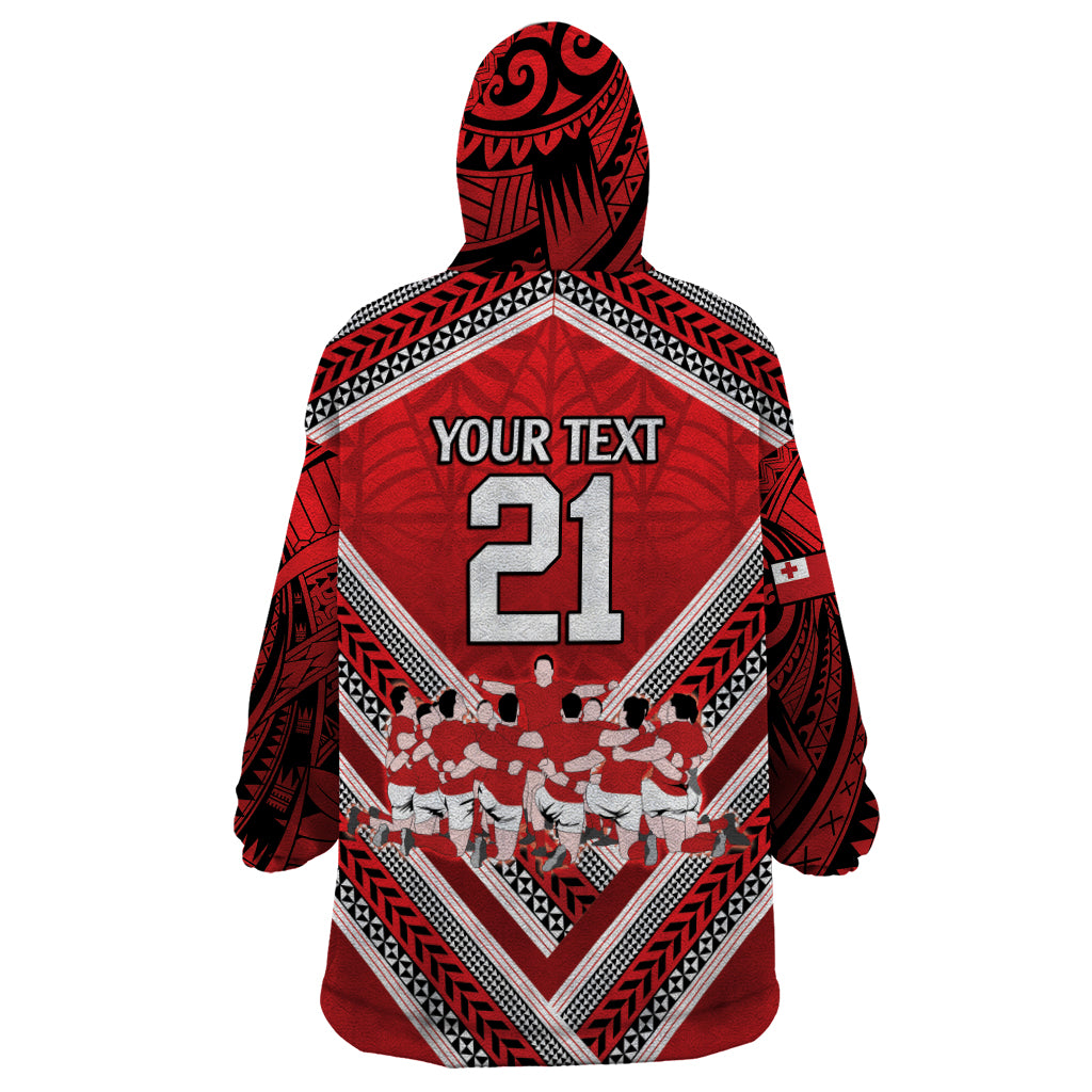 Custom Tonga Rugby Wearable Blanket Hoodie Tonga Sipi Tau Ngatu Tribal Pattern - Vibe Hoodie Shop