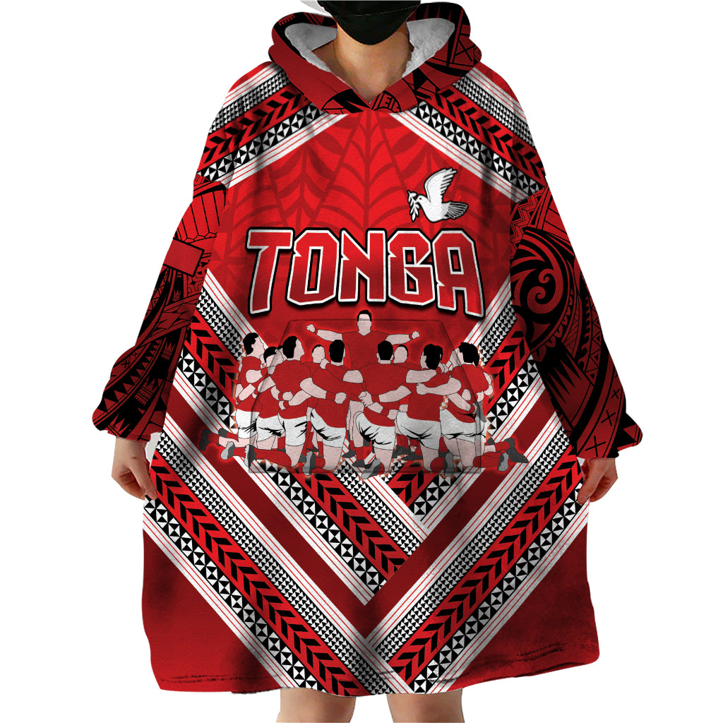 Custom Tonga Rugby Wearable Blanket Hoodie Tonga Sipi Tau Ngatu Tribal Pattern - Vibe Hoodie Shop