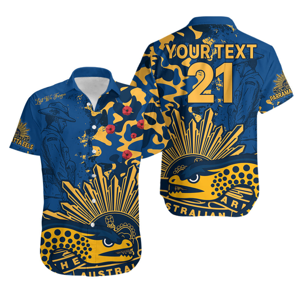 (Custom Text And Number) NRL ANZAC 2023 Parramatta Eels Hawaiian Shirt Camouflage - Vibe Hoodie Shop