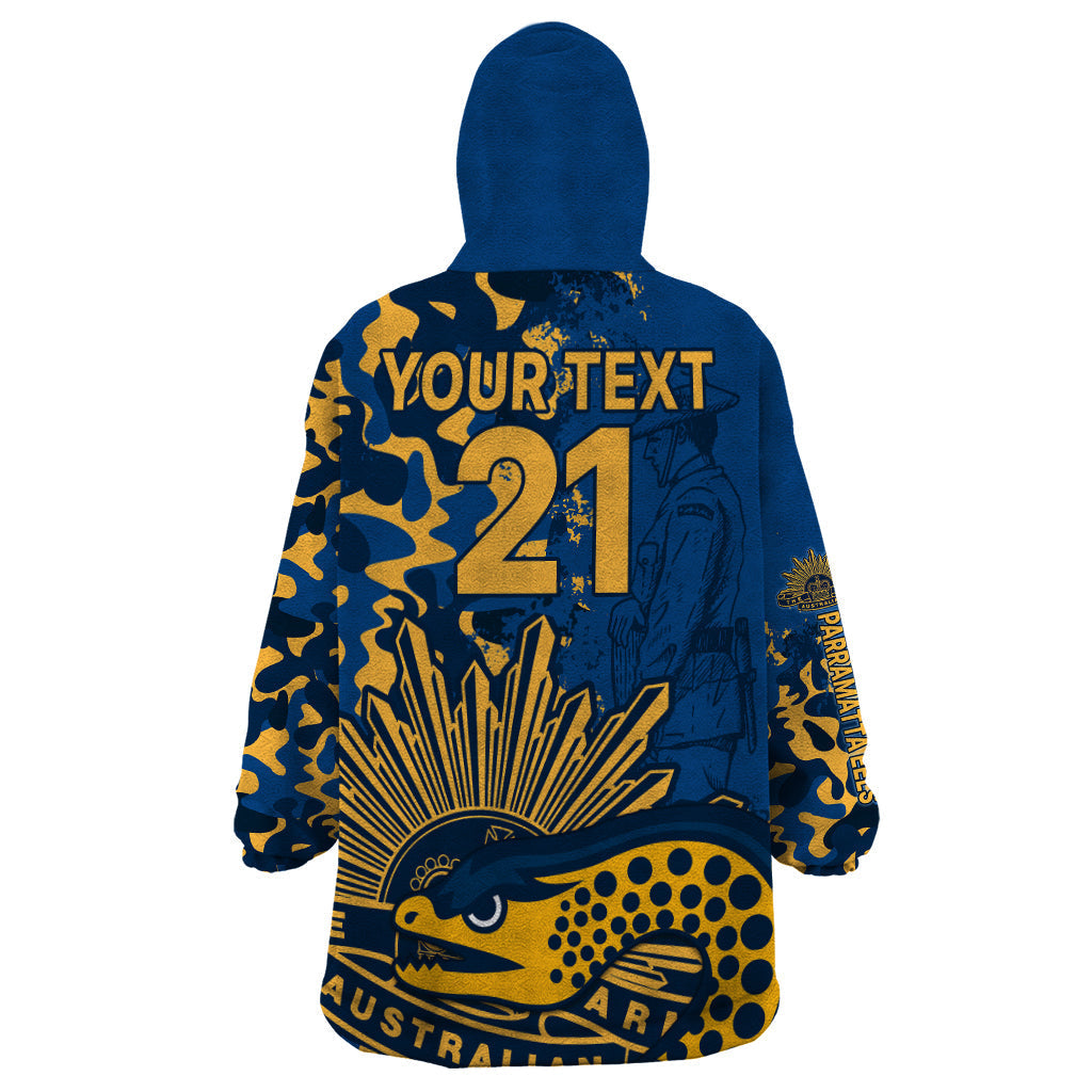 (Custom Text And Number) NRL ANZAC 2023 Parramatta Eels Wearable Blanket Hoodie Camouflage - Vibe Hoodie Shop