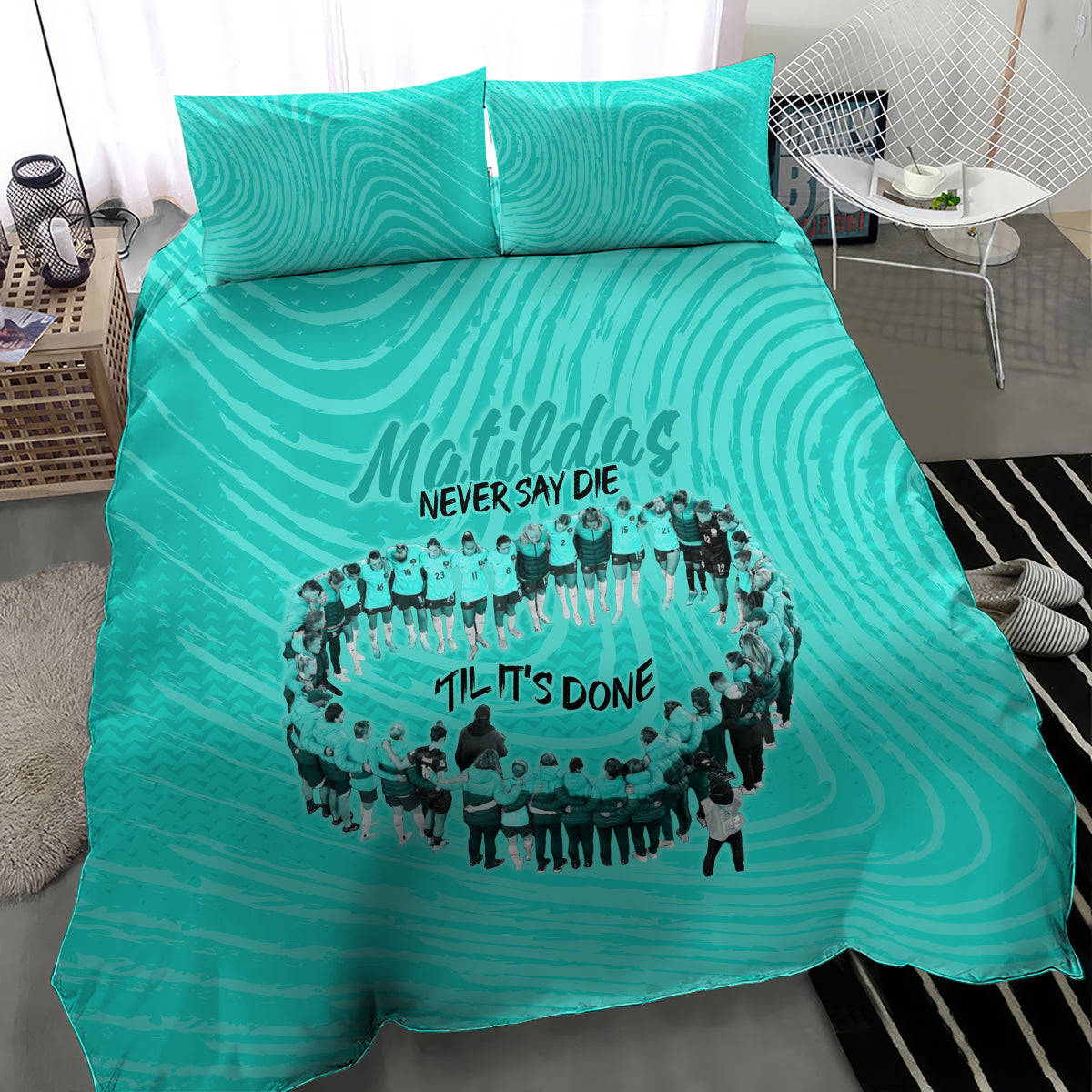 Matildas Til Its Done Custom Bedding Set Australia Womens Soccer Turquoise Style - Vibe Hoodie Shop